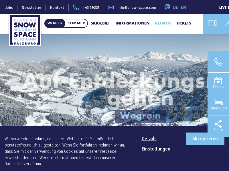 Snow Space Salzburg Bergbahnen AG Screenshot der Firmen-Webseite