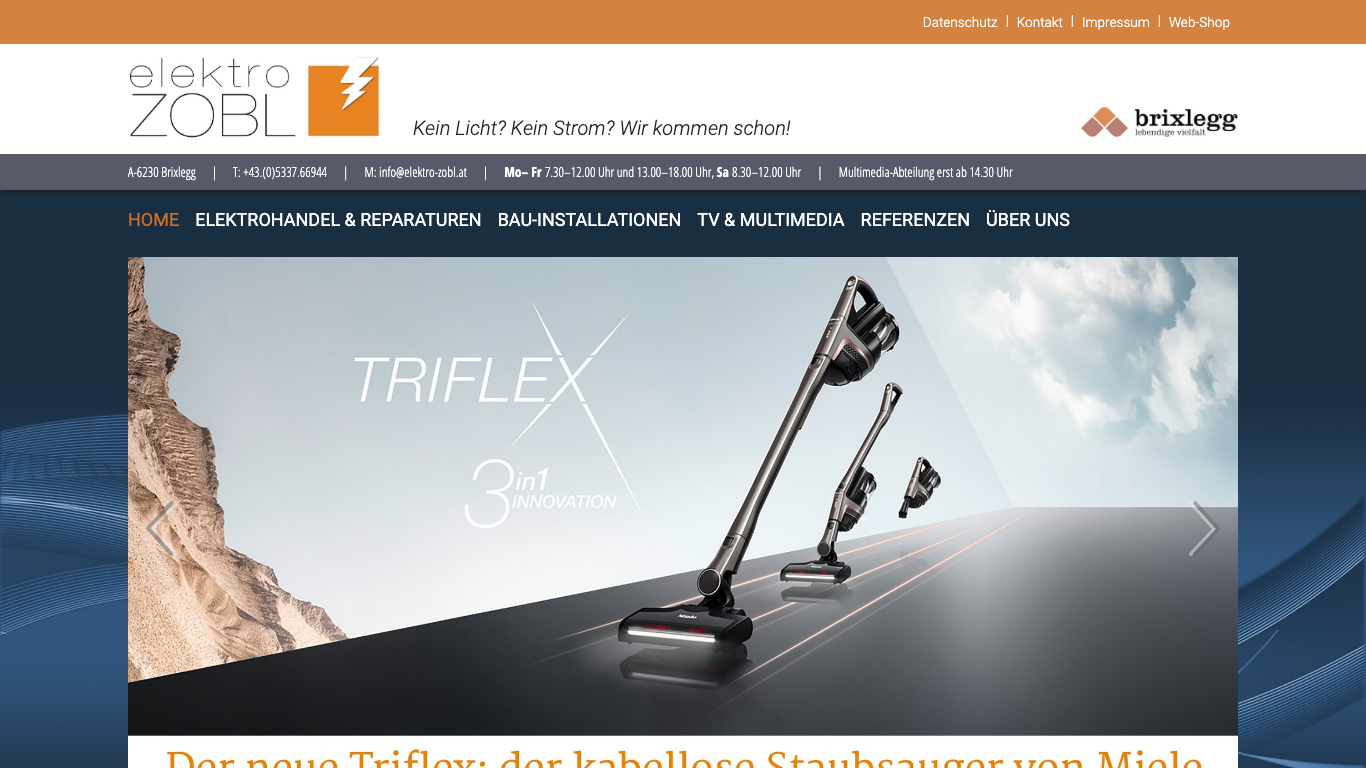 Elektro Zobl GmbH & Co.KG Screenshot der Firmen-Webseite