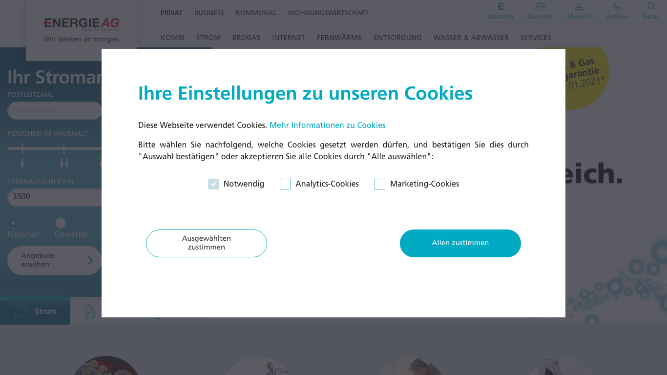 Energie AG Oberösterreich Tech Services GmbH Скриншот вебсайта компании