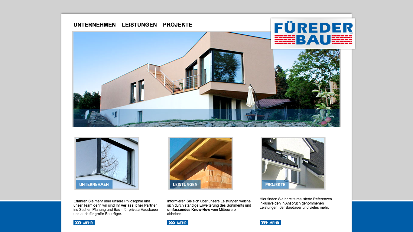 Füreder Bau GmbH Скриншот вебсайта компании