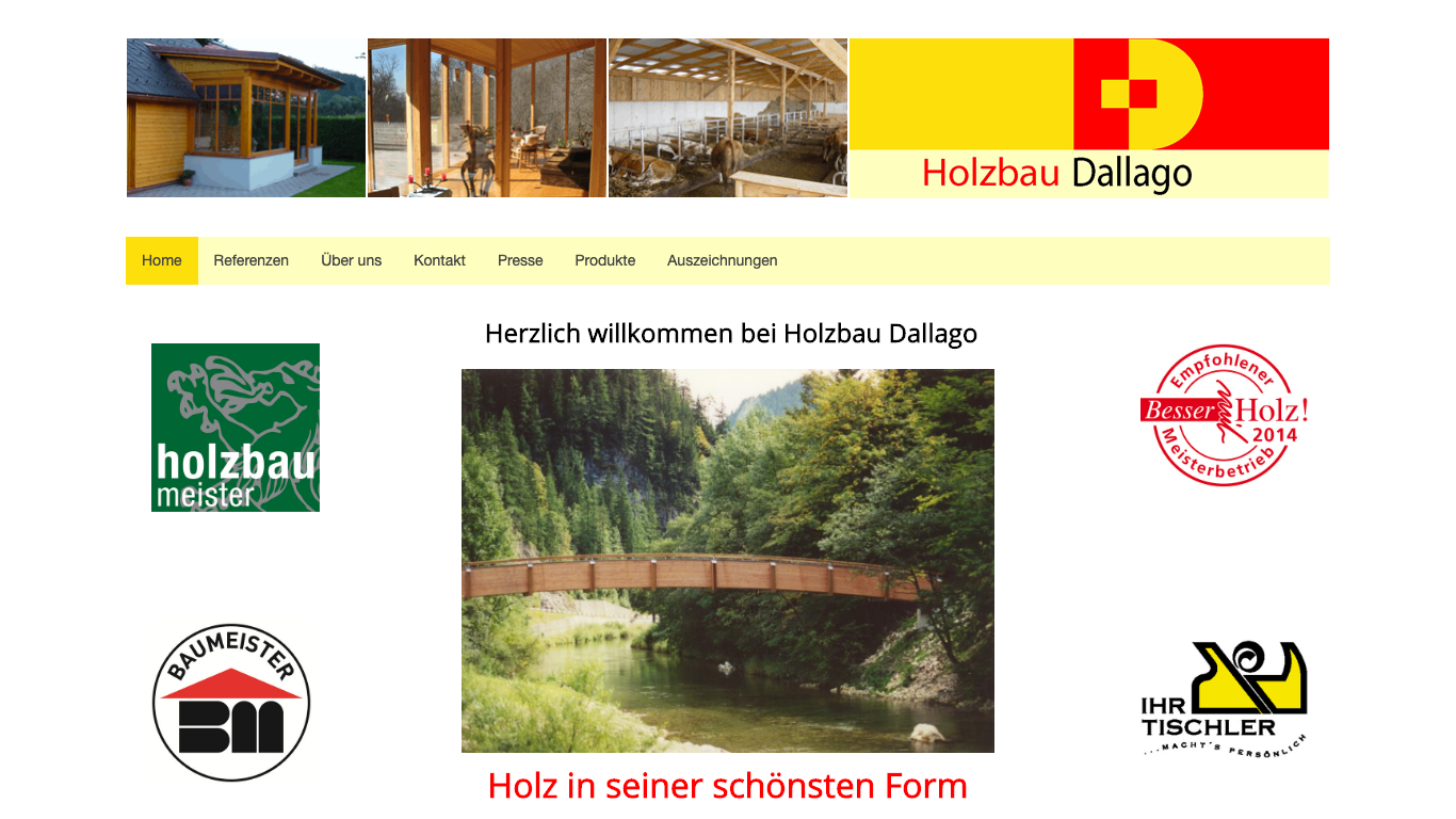 Holzbau Max Dallago GmbH Screenshot der Firmen-Webseite
