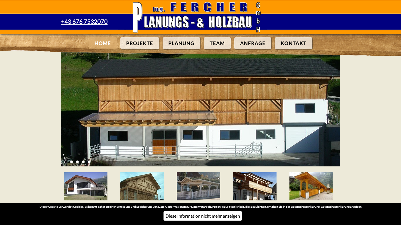Ing. Fercher Planungs- und Holzbau GmbH Скриншот вебсайта компании