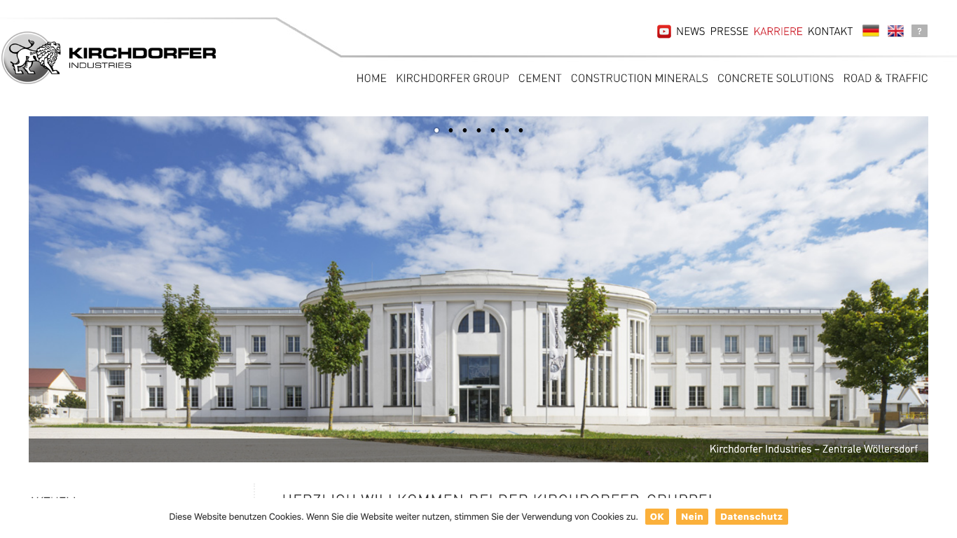 Kirchdorfer Fertigteilholding GmbH Скриншот вебсайта компании