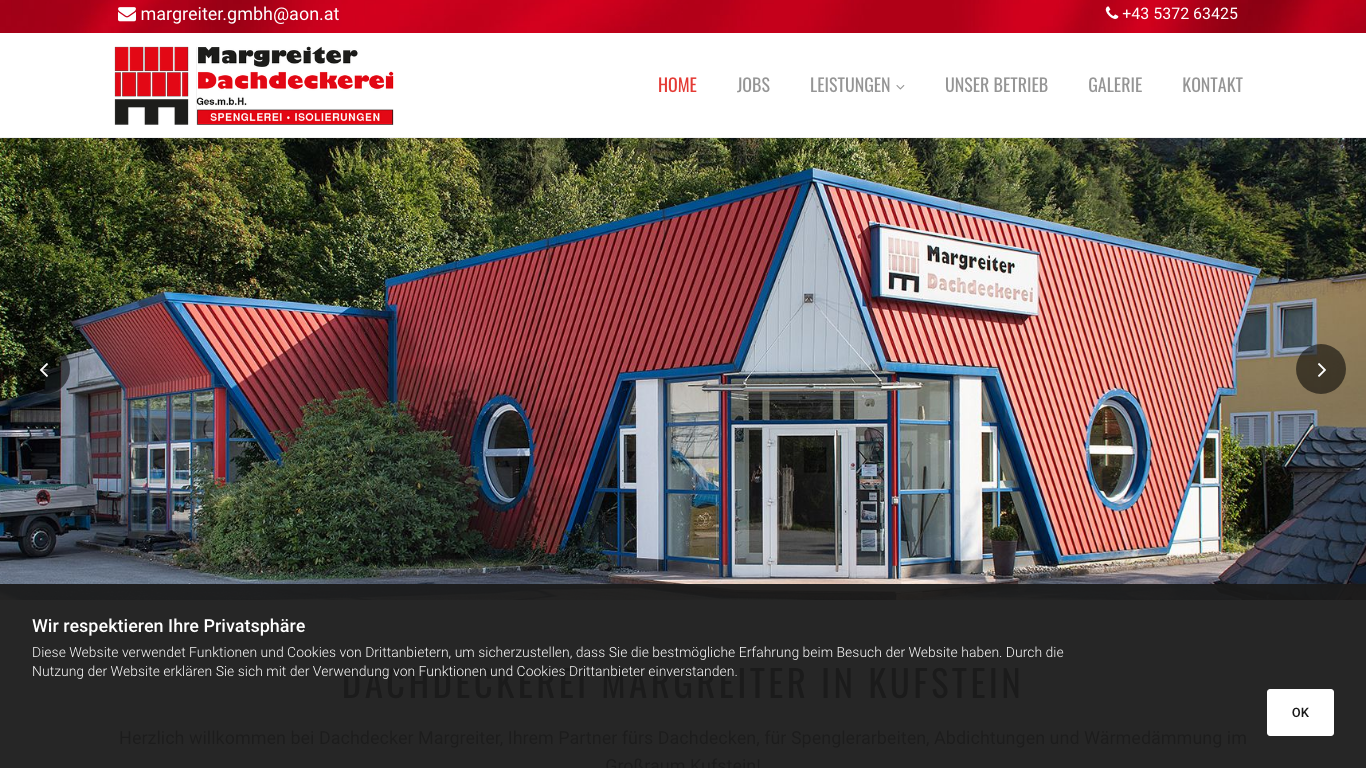 Margreiter Dachdeckerei GmbH Screenshot of the company website