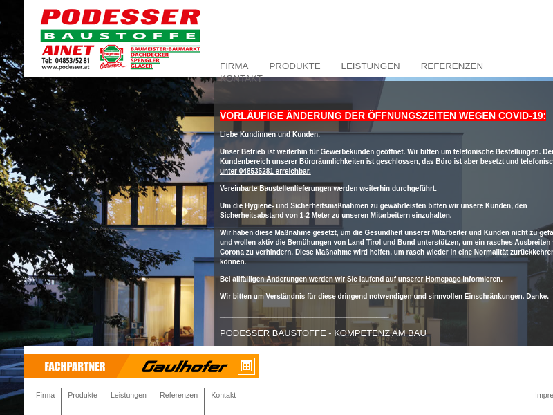 Gebrüder Podesser Baustoffe GmbH Скриншот вебсайта компании