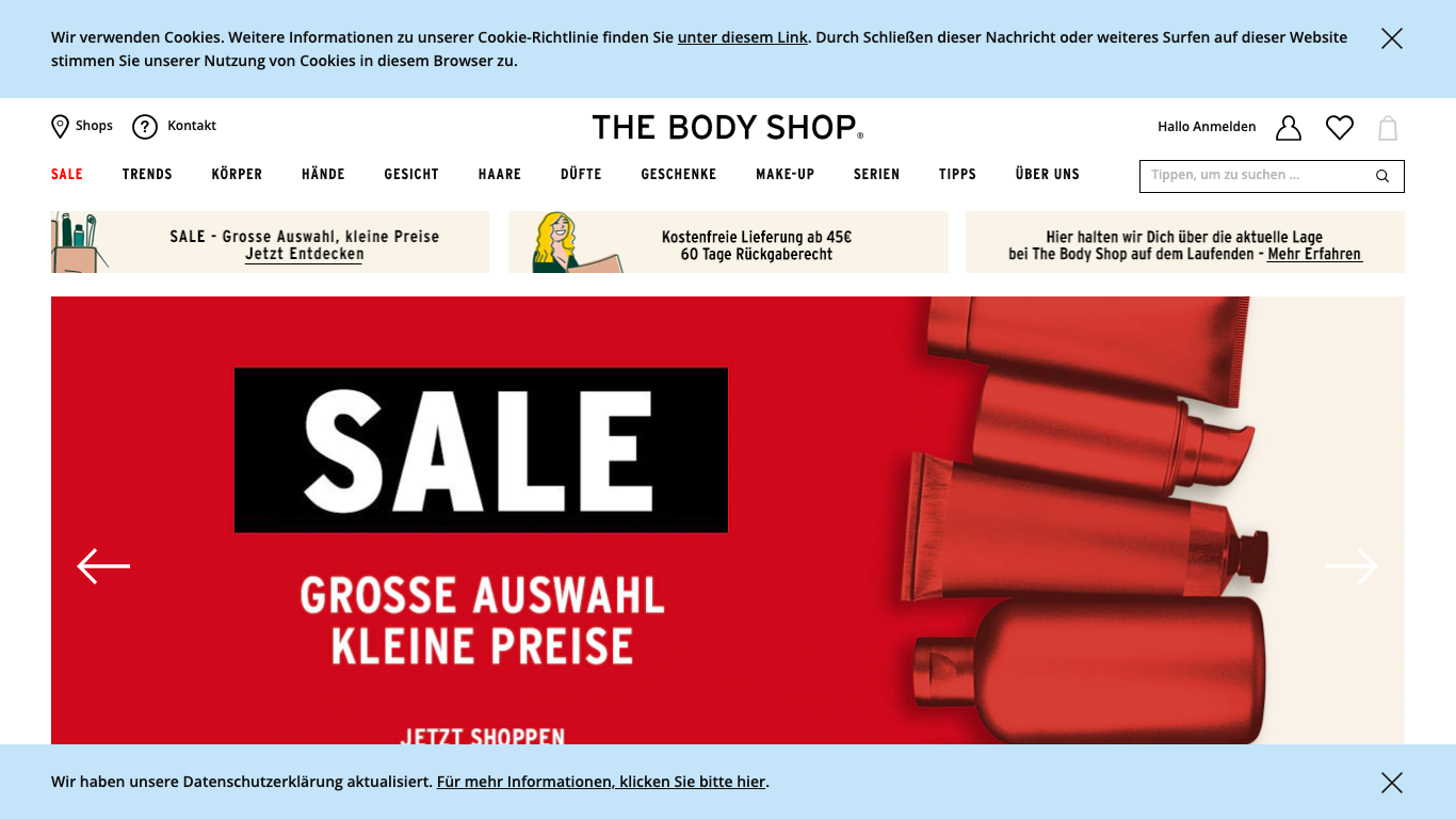 The Body Shop GmbH Screenshot of the company website